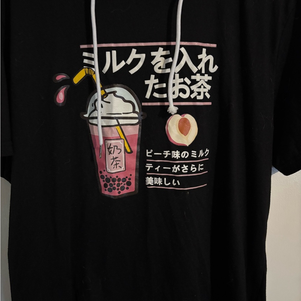 Black Graphic Hoodie with Bubble Tea Design